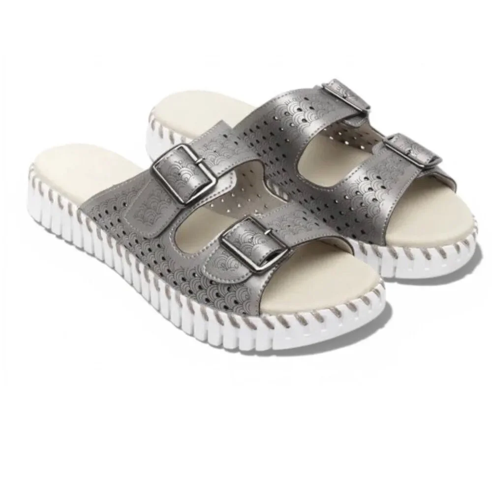 ILSE JACOBSEN Tulip 1176ML Sandal Gunmetal Size 39 EU Lightweight Slip On